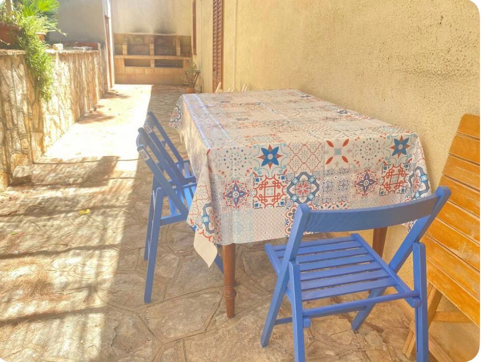 Table laid outdoors